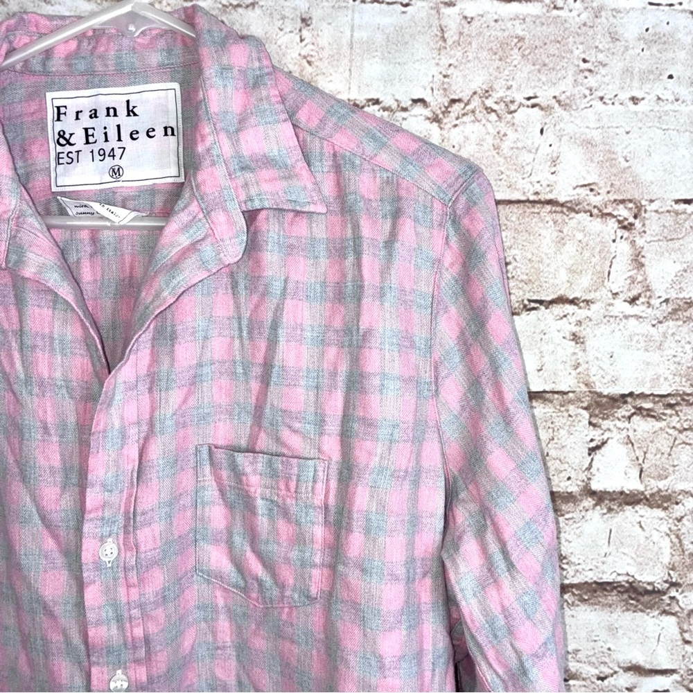 Frank & Eileen Eileen Relaxed Button Up Shirt in Pink Gray Plaid Size Medium - Picture 2 of 5